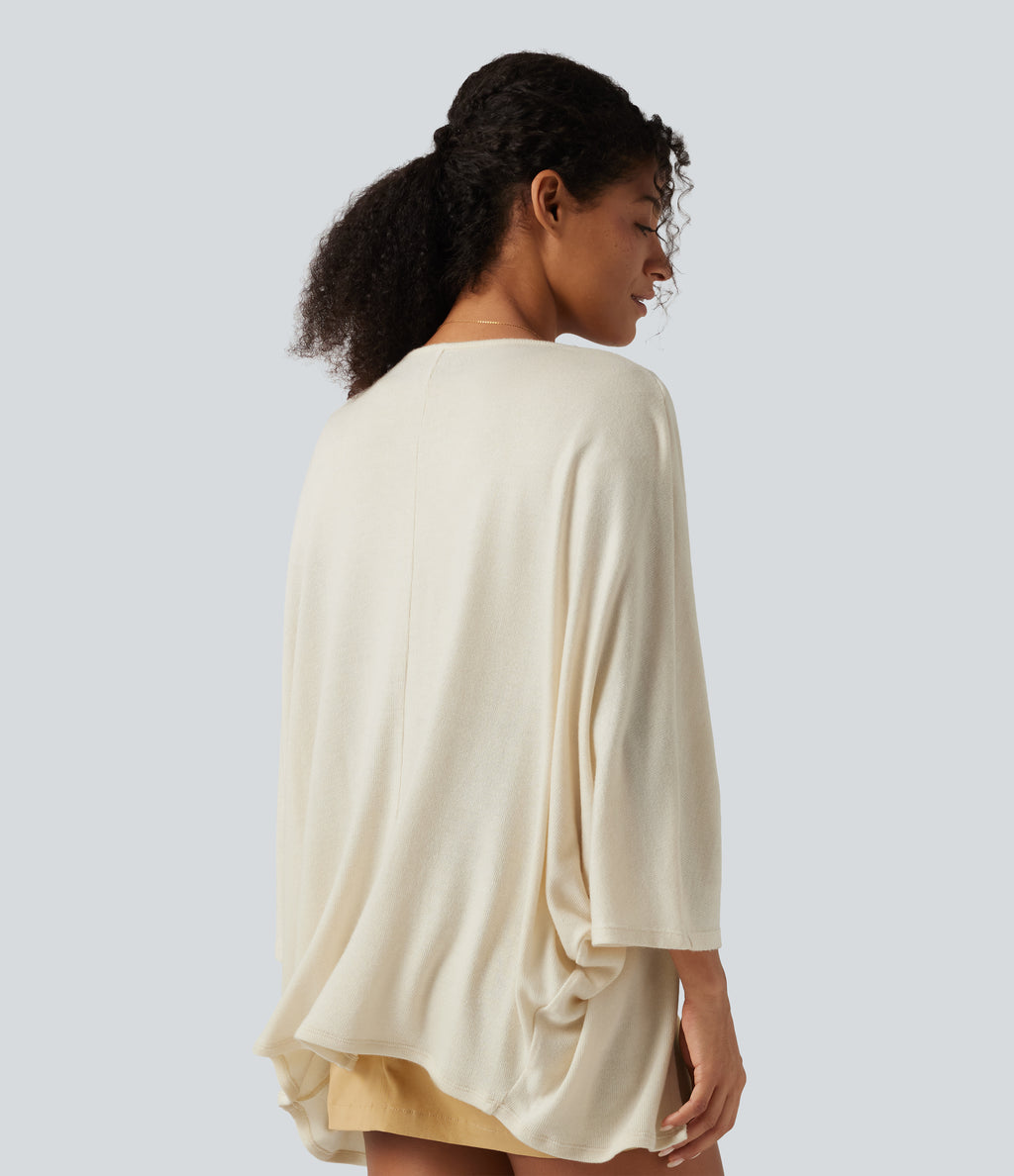 Open Front Batwing 3/4 Sleeve Casual Cardigan — Pop Sprinkle — view 2