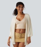 Open Front Batwing 3/4 Sleeve Casual Cardigan — Pop Sprinkle — view 3