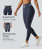 High Waisted Tummy Control Butt Lifting Yoga Leggings with Pockets — Mood Indigo — view 1