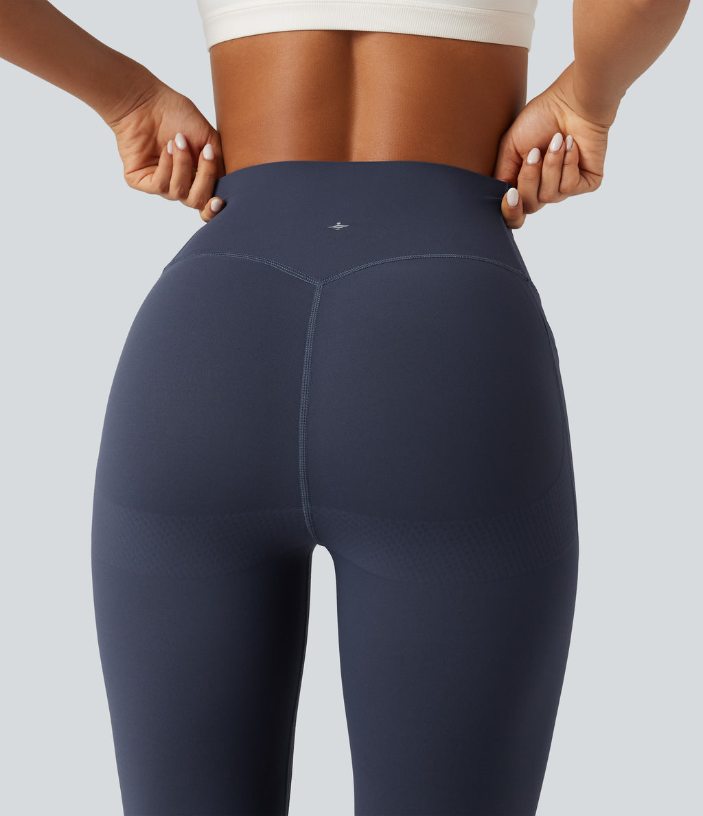 High Waisted Tummy Control Butt Lifting Yoga Leggings with Pockets — Mood Indigo — view 7