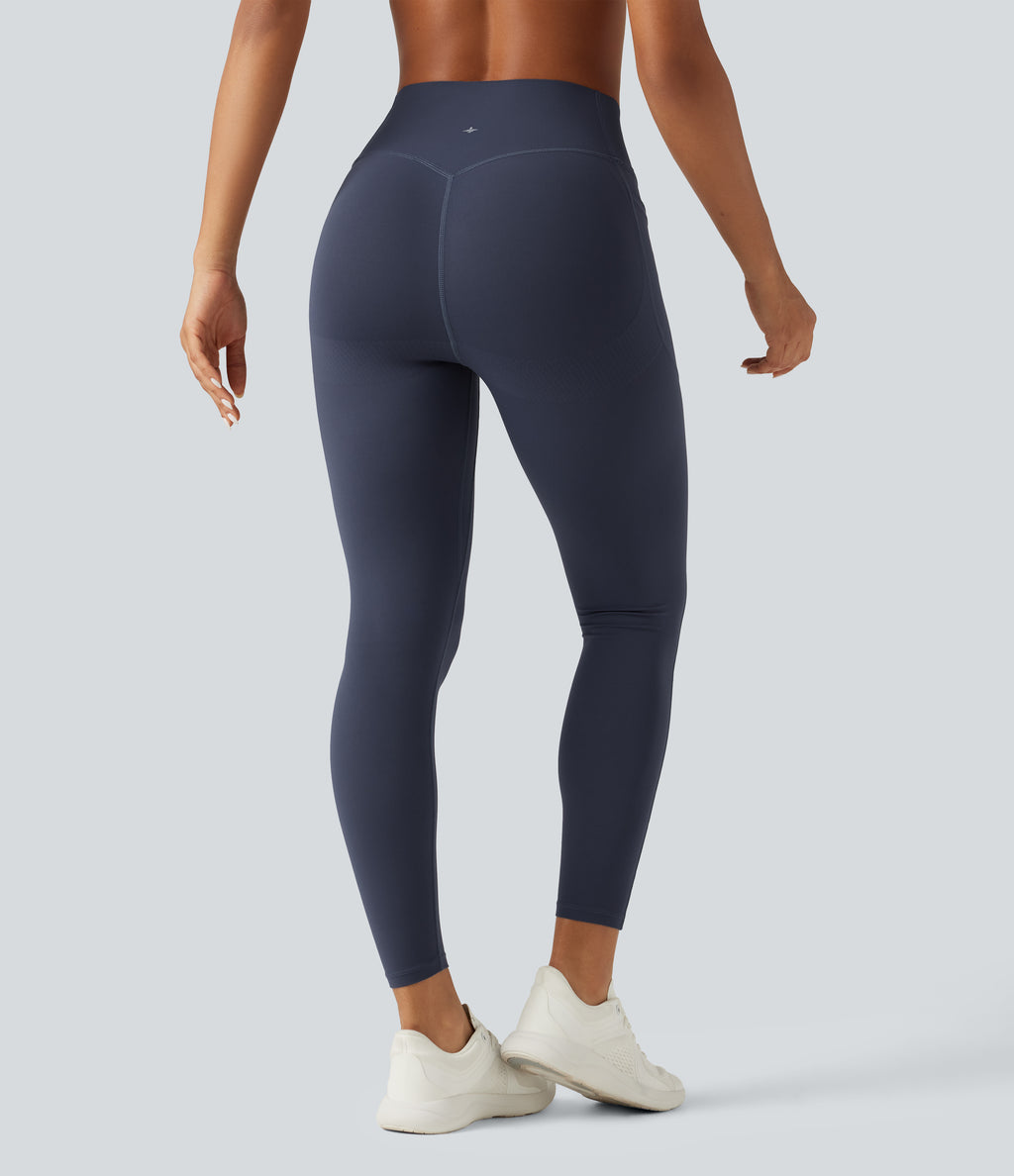 High Waisted Tummy Control Butt Lifting Yoga Leggings with Pockets — Mood Indigo — view 2