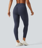 High Waisted Tummy Control Butt Lifting Yoga Leggings with Pockets — Mood Indigo — view 2
