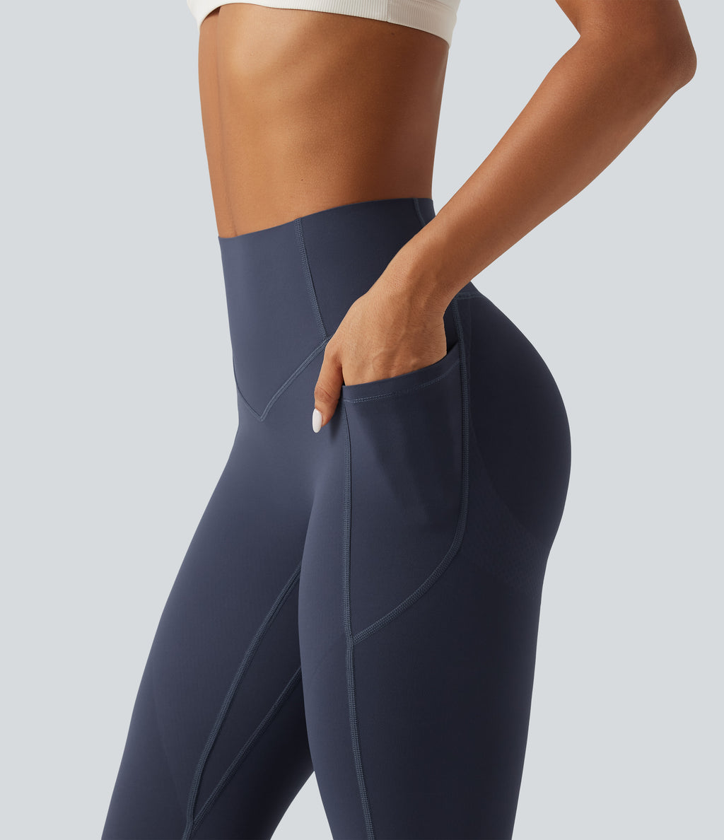 High Waisted Tummy Control Butt Lifting Yoga Leggings with Pockets — Mood Indigo — view 4