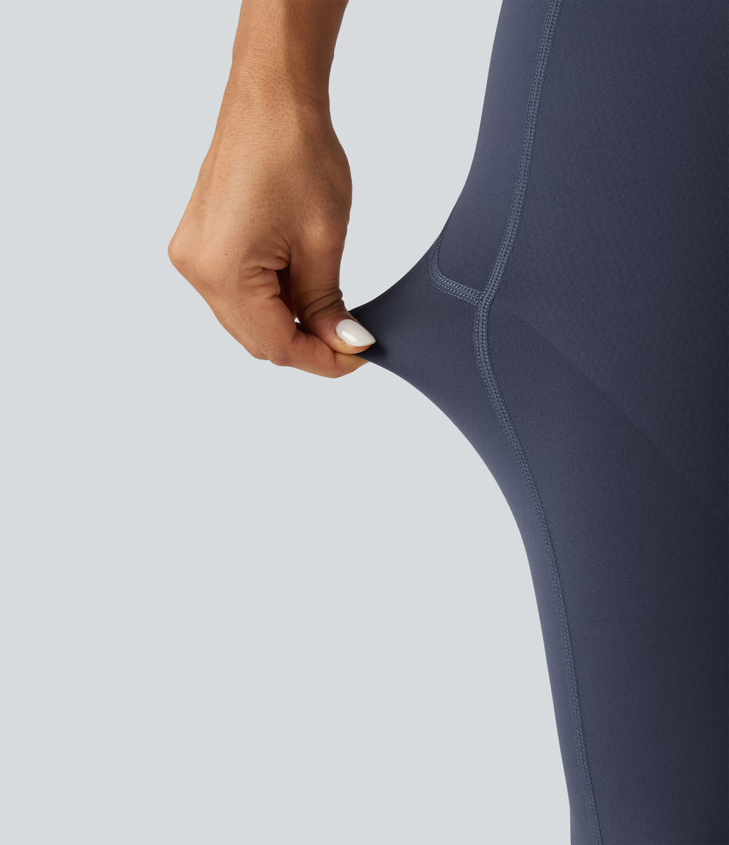 High Waisted Tummy Control Butt Lifting Yoga Leggings with Pockets — Mood Indigo — view 8