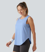Round Neck Cut Out Curved Hem InstantCool Running Tank Top-UPF50+ — Sky Blue — view 4