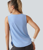 Round Neck Cut Out Curved Hem InstantCool Running Tank Top-UPF50+ — Sky Blue — view 5