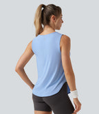 Round Neck Cut Out Curved Hem InstantCool Running Tank Top-UPF50+ — Sky Blue — view 2