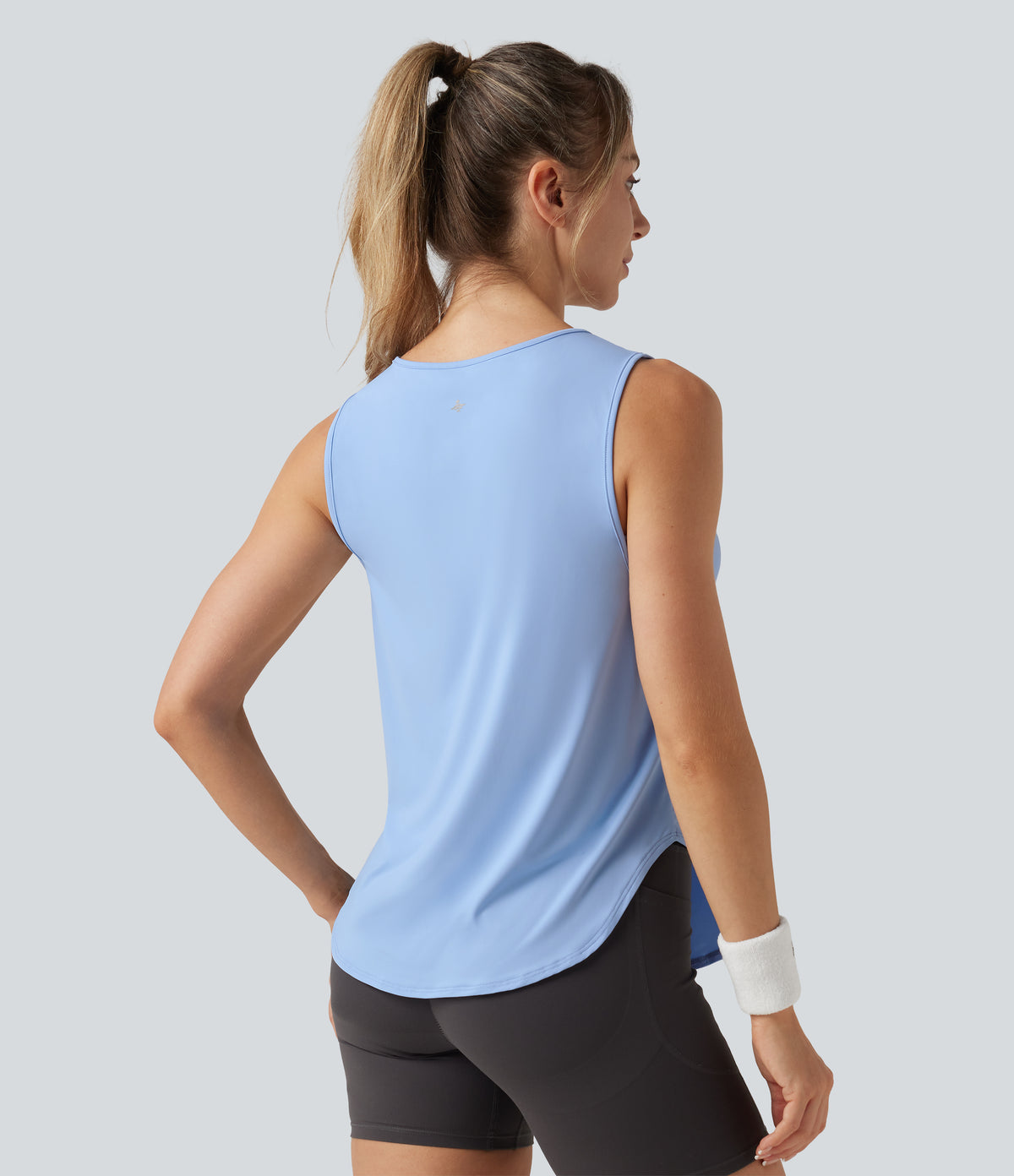 Round Neck Cut Out Curved Hem InstantCool Running Tank Top-UPF50+ — Sky Blue — view 2