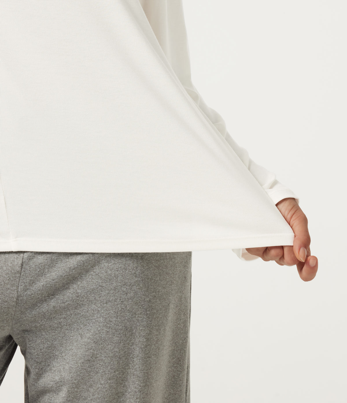 Ribbed Boat Neck Long Sleeve Tie Side Lounge Top — White — view 8