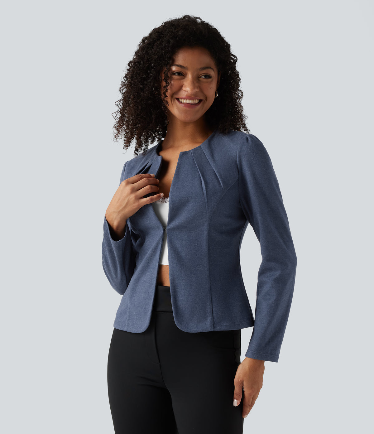 Round Neck Hook and Eye Work Blazer — Moon Harbor — view 5