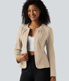 Round Neck Hook and Eye Work Blazer — Flaxen Beige — view 9