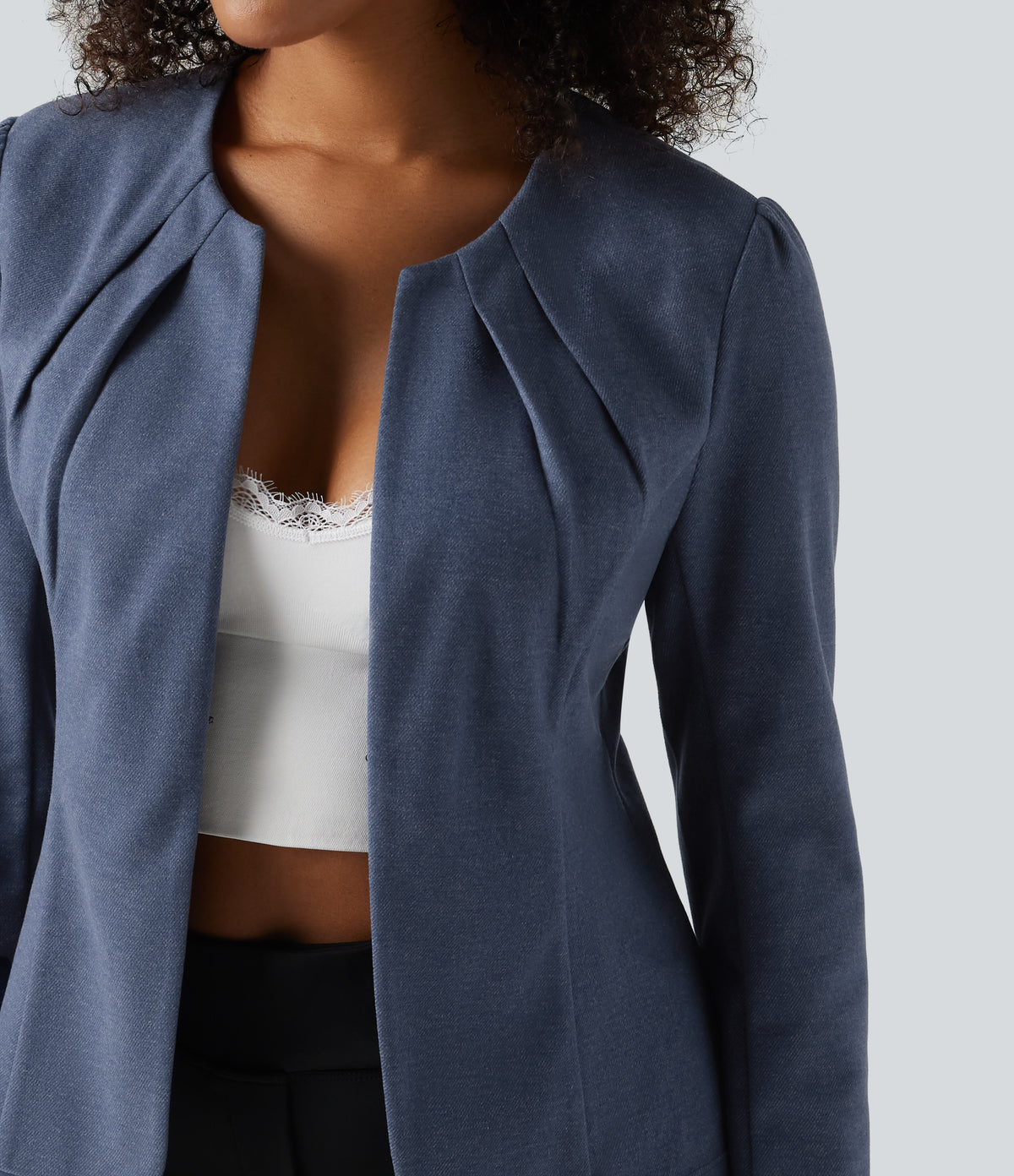 Round Neck Hook and Eye Work Blazer — Moon Harbor — view 6
