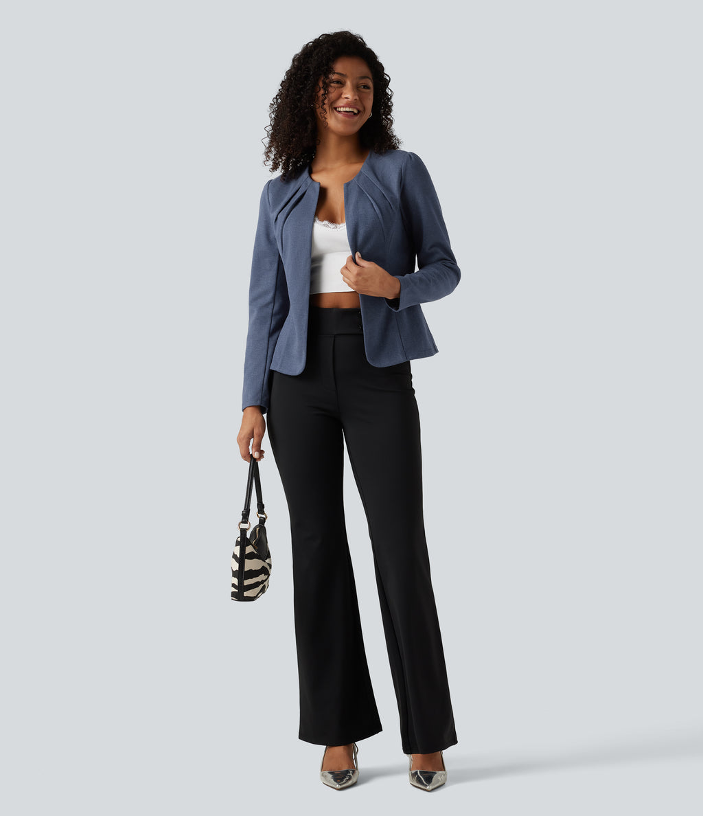 Round Neck Hook and Eye Work Blazer — Moon Harbor — view 7
