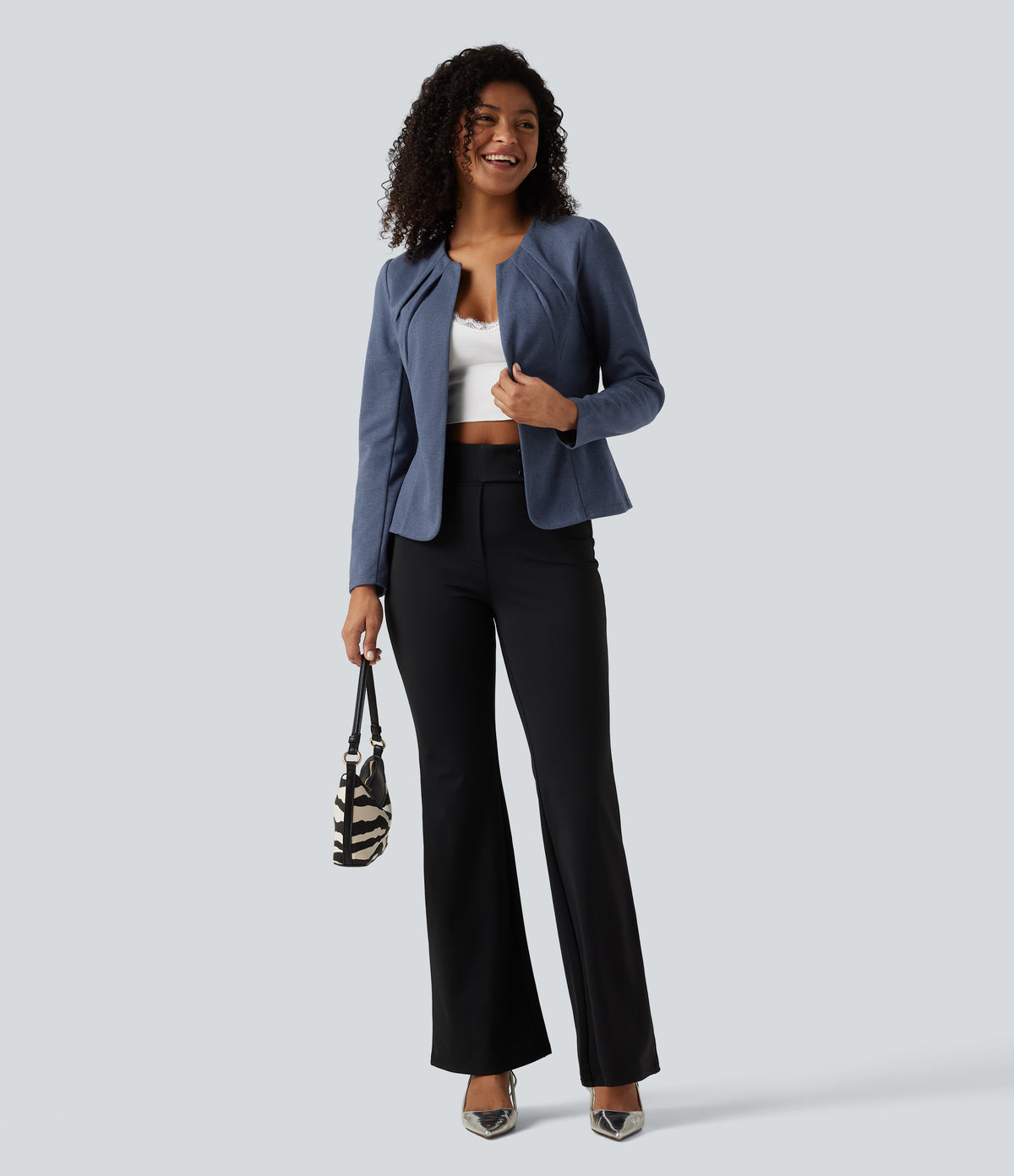 Round Neck Hook and Eye Work Blazer — Moon Harbor — view 7