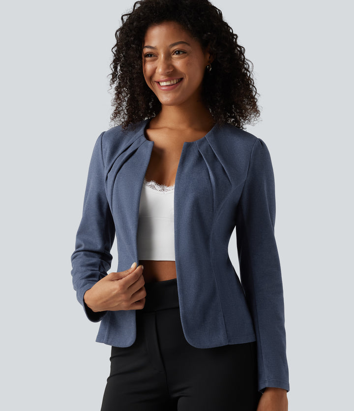 Round Neck Hook and Eye Work Blazer — Moon Harbor — view 1