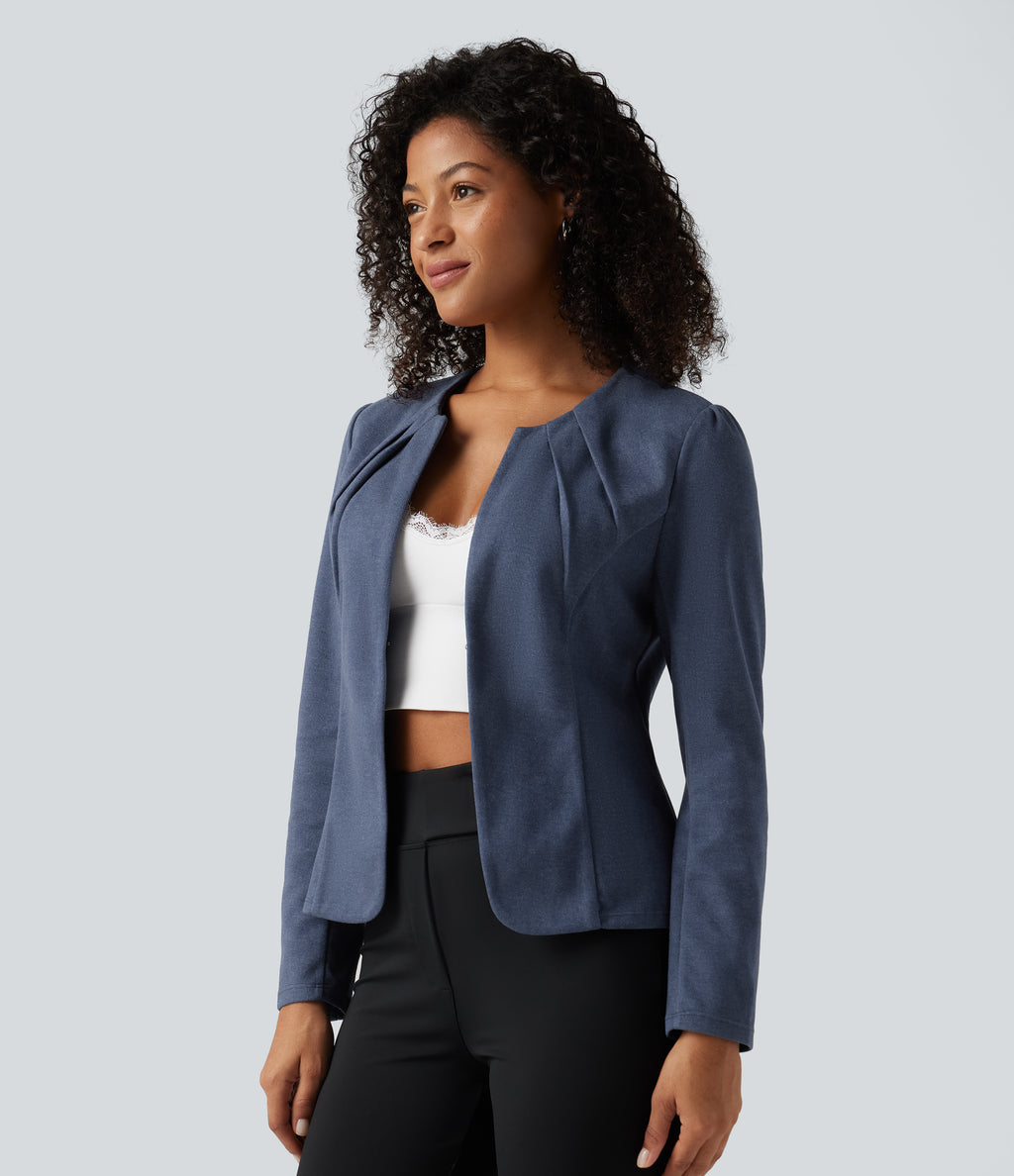 Round Neck Hook and Eye Work Blazer — Moon Harbor — view 3
