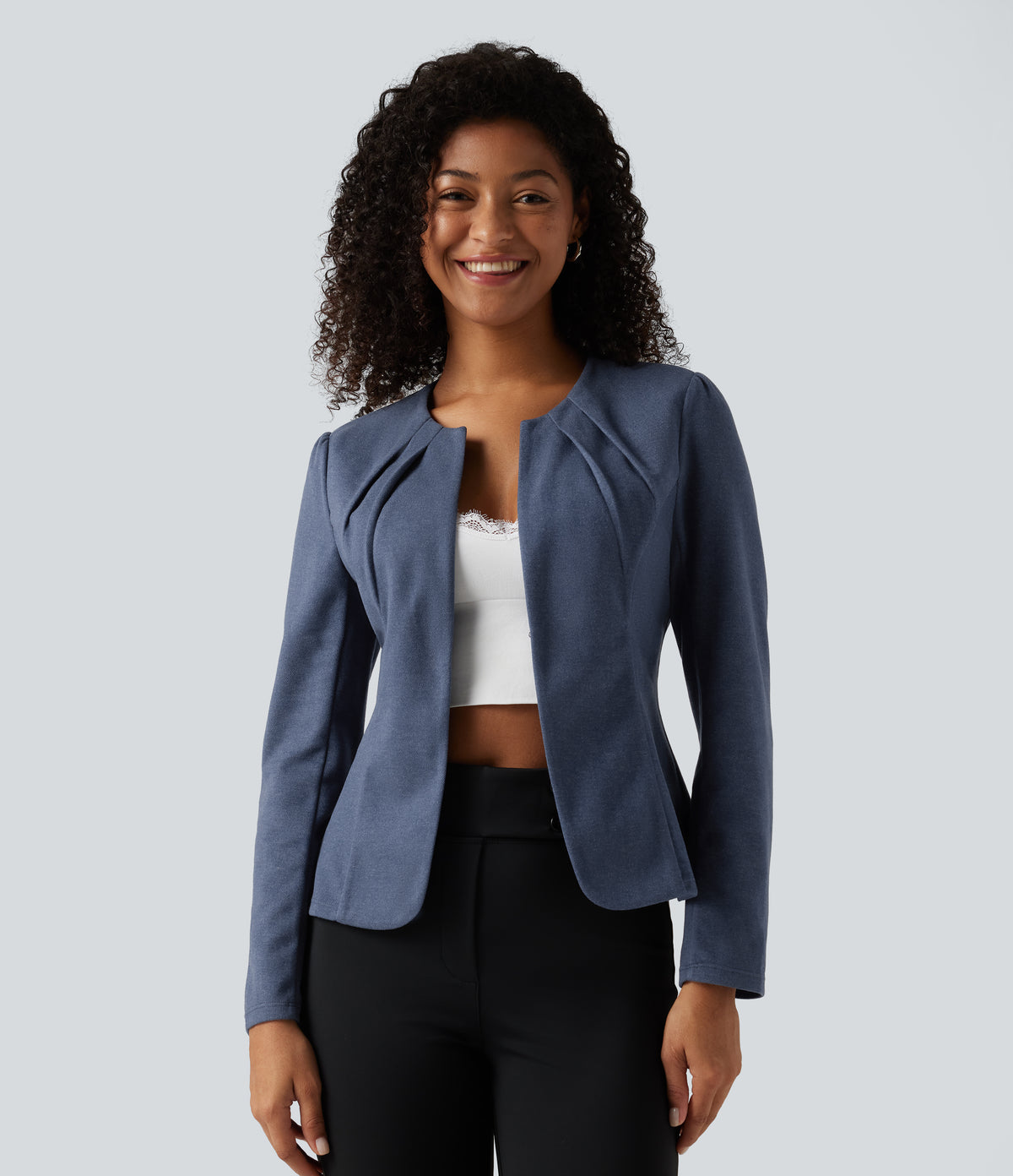 Round Neck Hook and Eye Work Blazer — Moon Harbor — view 4
