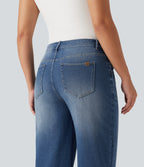 High Waisted Straight Leg Rolled Hem Casual Jeans with Pockets — Blue Jasper Denim — view 5