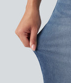 High Waisted Straight Leg Rolled Hem Casual Jeans with Pockets — Blue Jasper Denim — view 7