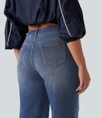 High Waisted V Shaped Wide Leg Casual Jeans with Pockets — Tide Blue Denim — view 5