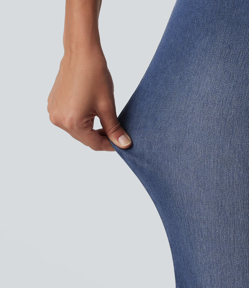 Low Rise Flare Casual Jeans with Pockets — Tide Blue Denim — view 6