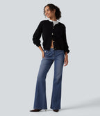 Low Rise Flare Casual Jeans with Pockets — Tide Blue Denim — view 7