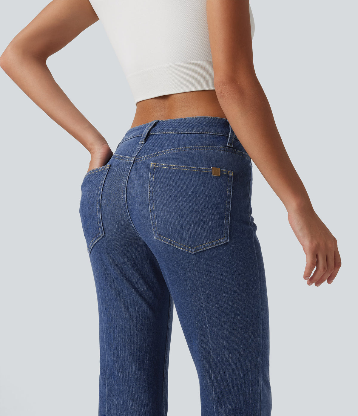 Low Rise Flare Casual Jeans with Pockets — Tide Blue Denim — view 4