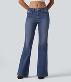 Low Rise Flare Casual Jeans with Pockets — Tide Blue Denim — view 3