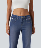 Low Rise Flare Casual Jeans with Pockets — Tide Blue Denim — view 5