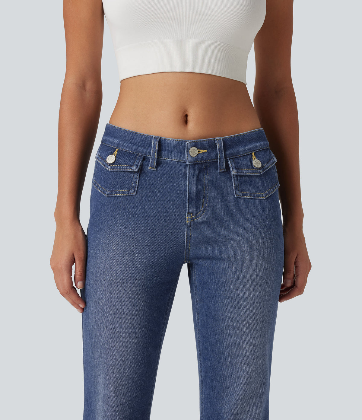 Low Rise Flare Casual Jeans with Pockets — Tide Blue Denim — view 5