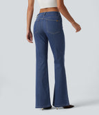 Low Rise Flare Casual Jeans with Pockets — Tide Blue Denim — view 2