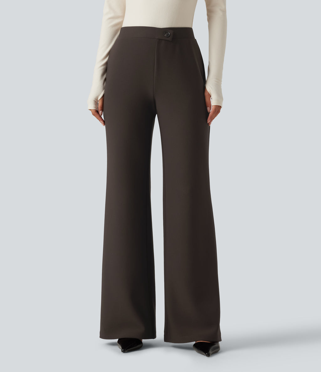 High Waisted Crossover Flare Work Trousers — Coffee Bean — view 3