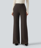 High Waisted Crossover Flare Work Trousers — Coffee Bean — view 3