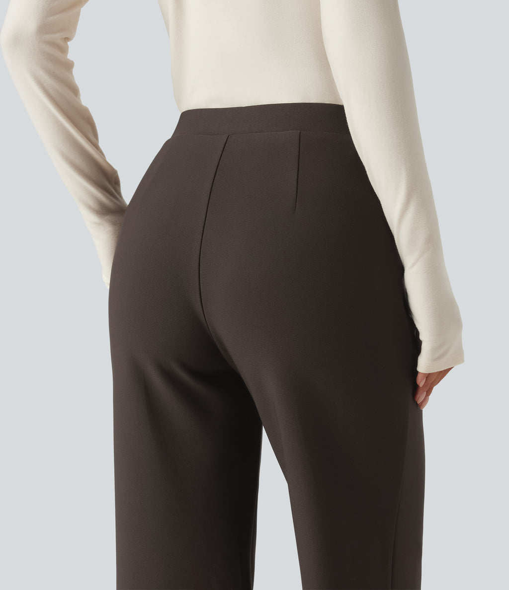 High Waisted Crossover Flare Work Trousers — Coffee Bean — view 4