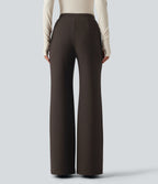High Waisted Crossover Flare Work Trousers — Coffee Bean — view 2