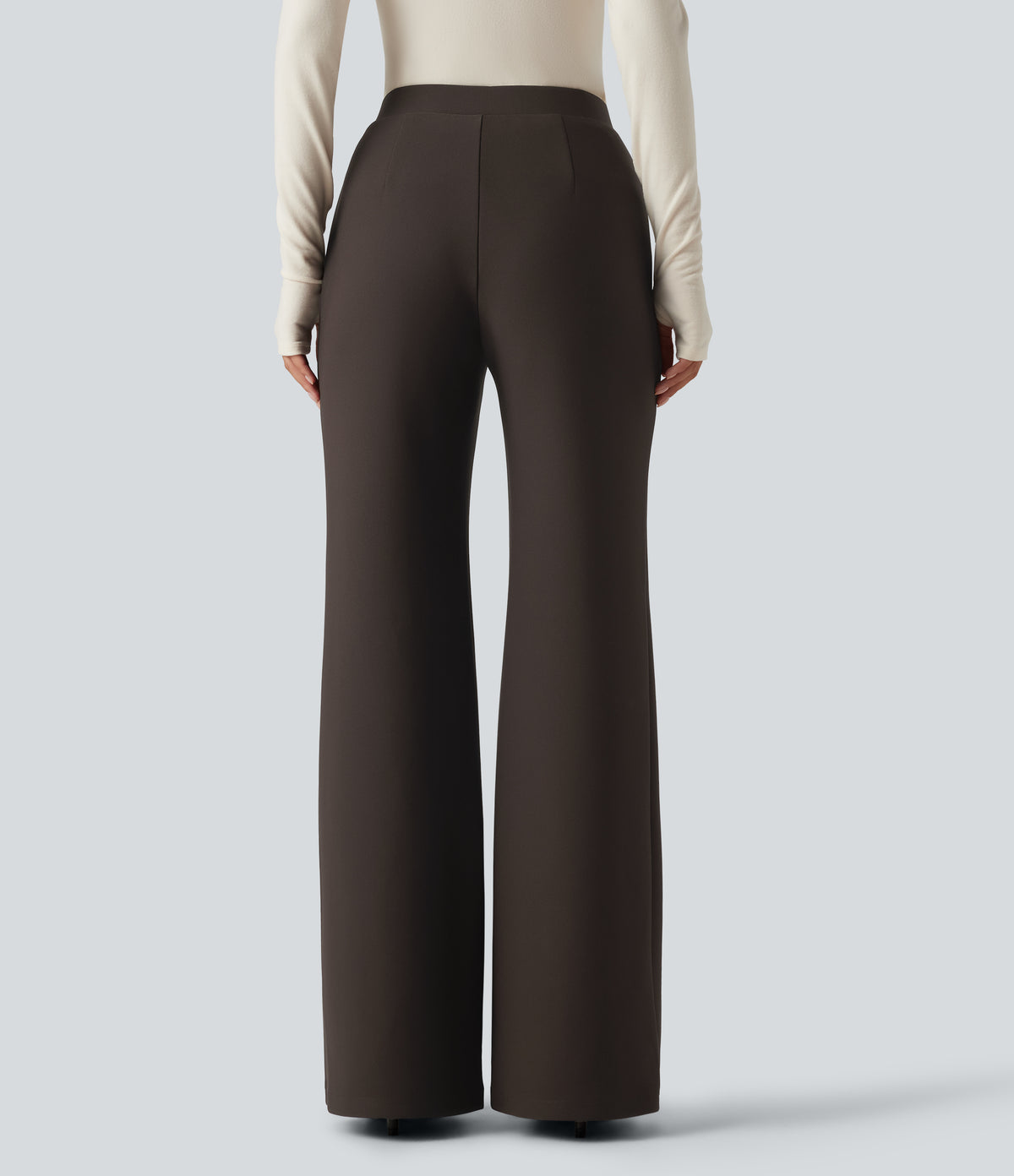 High Waisted Crossover Flare Work Trousers — Coffee Bean — view 2