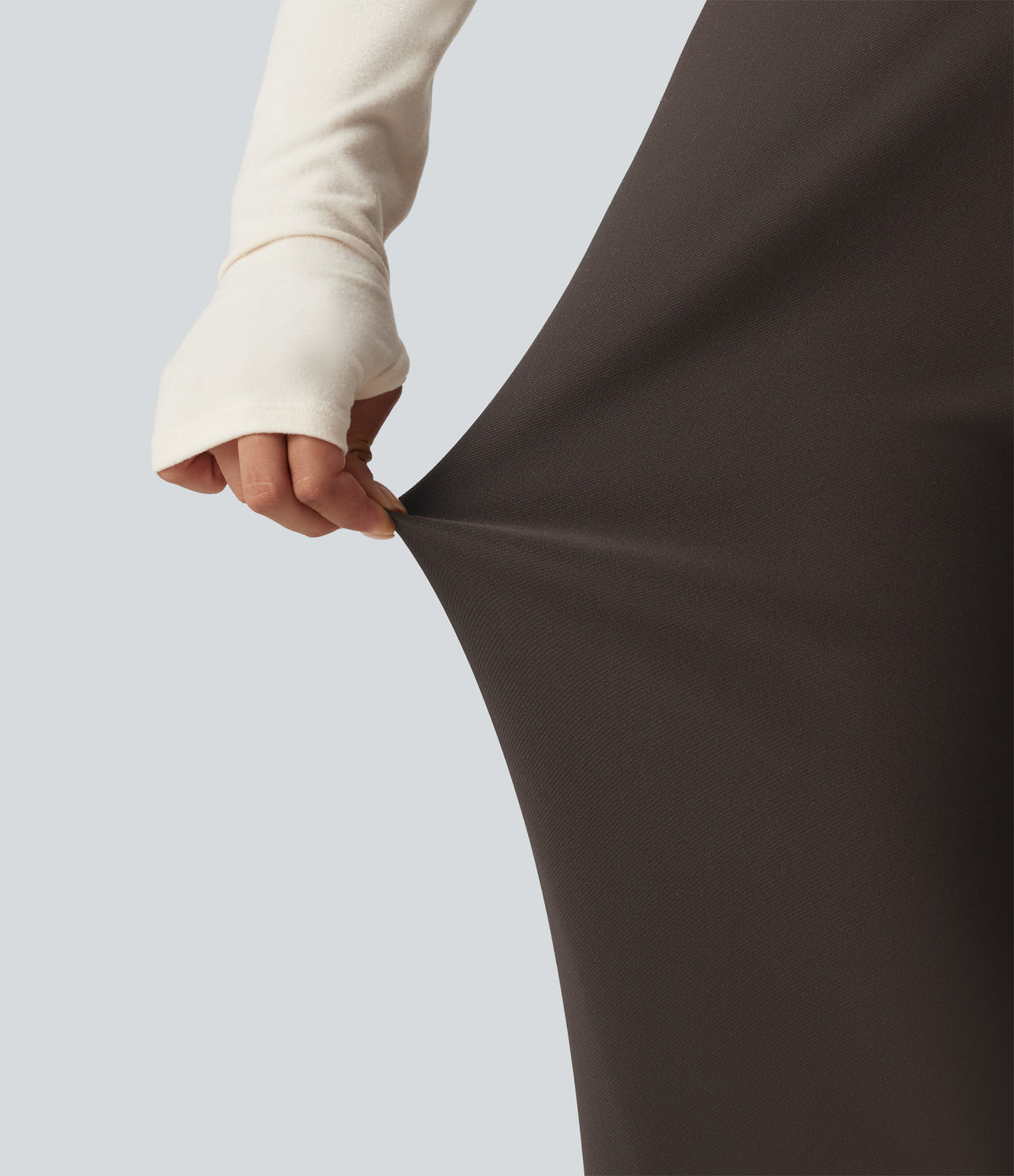 High Waisted Crossover Flare Work Trousers — Coffee Bean — view 6
