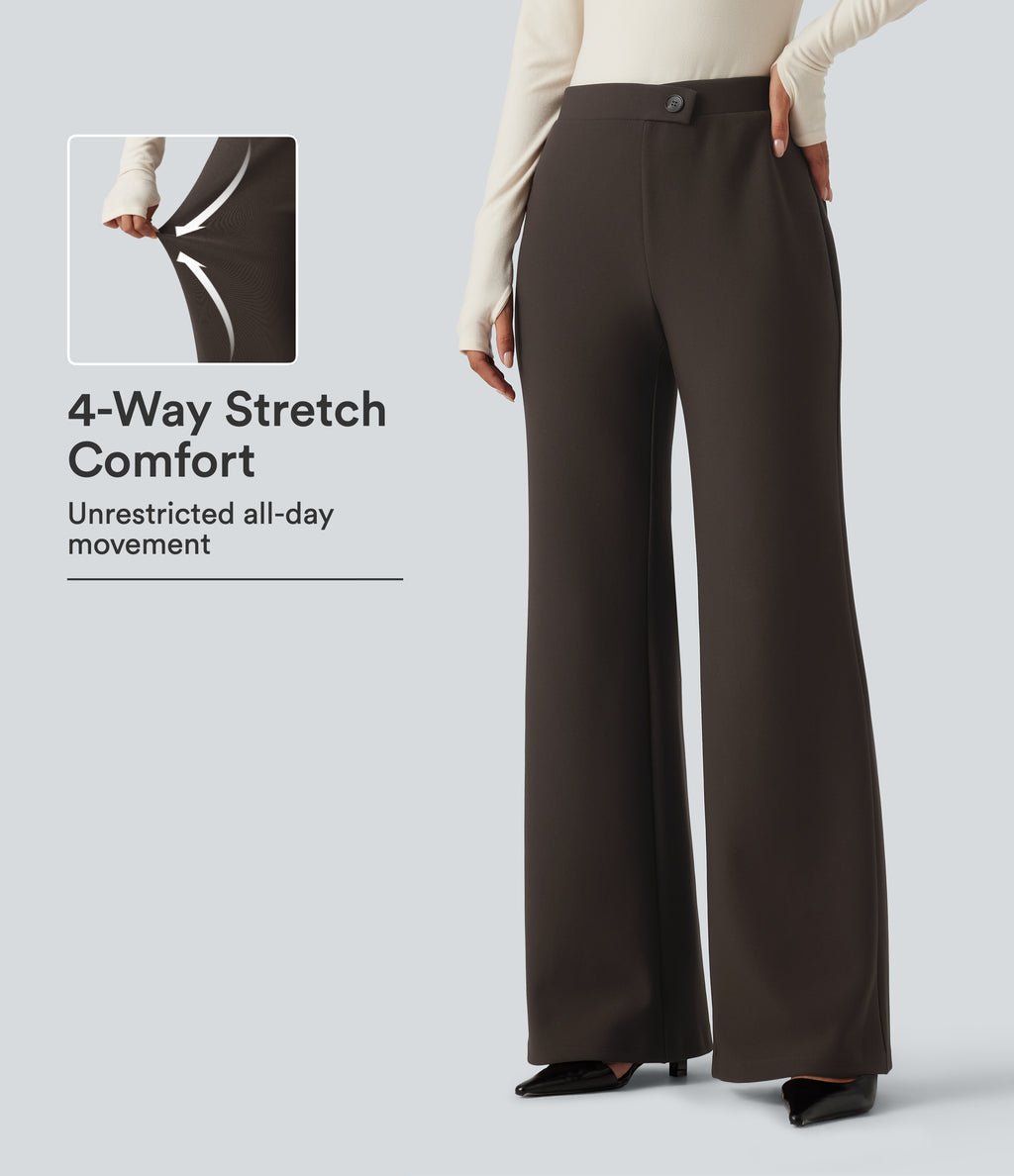 High Waisted Crossover Flare Work Trousers — Coffee Bean — view 1