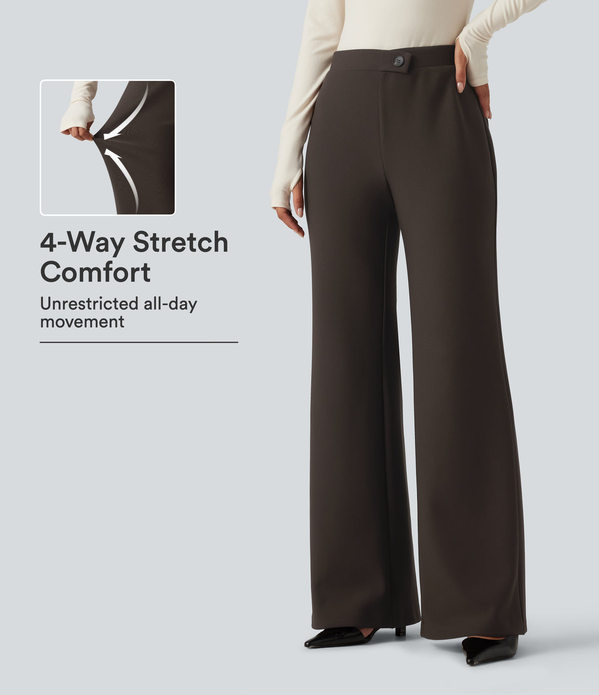 High Waisted Crossover Flare Work Trousers — Coffee Bean — view 1