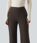 High Waisted Crossover Flare Work Trousers — Coffee Bean — view 5