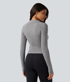 Lapel Long Sleeve Thumb Hole Work Jumper — Grey — view 2