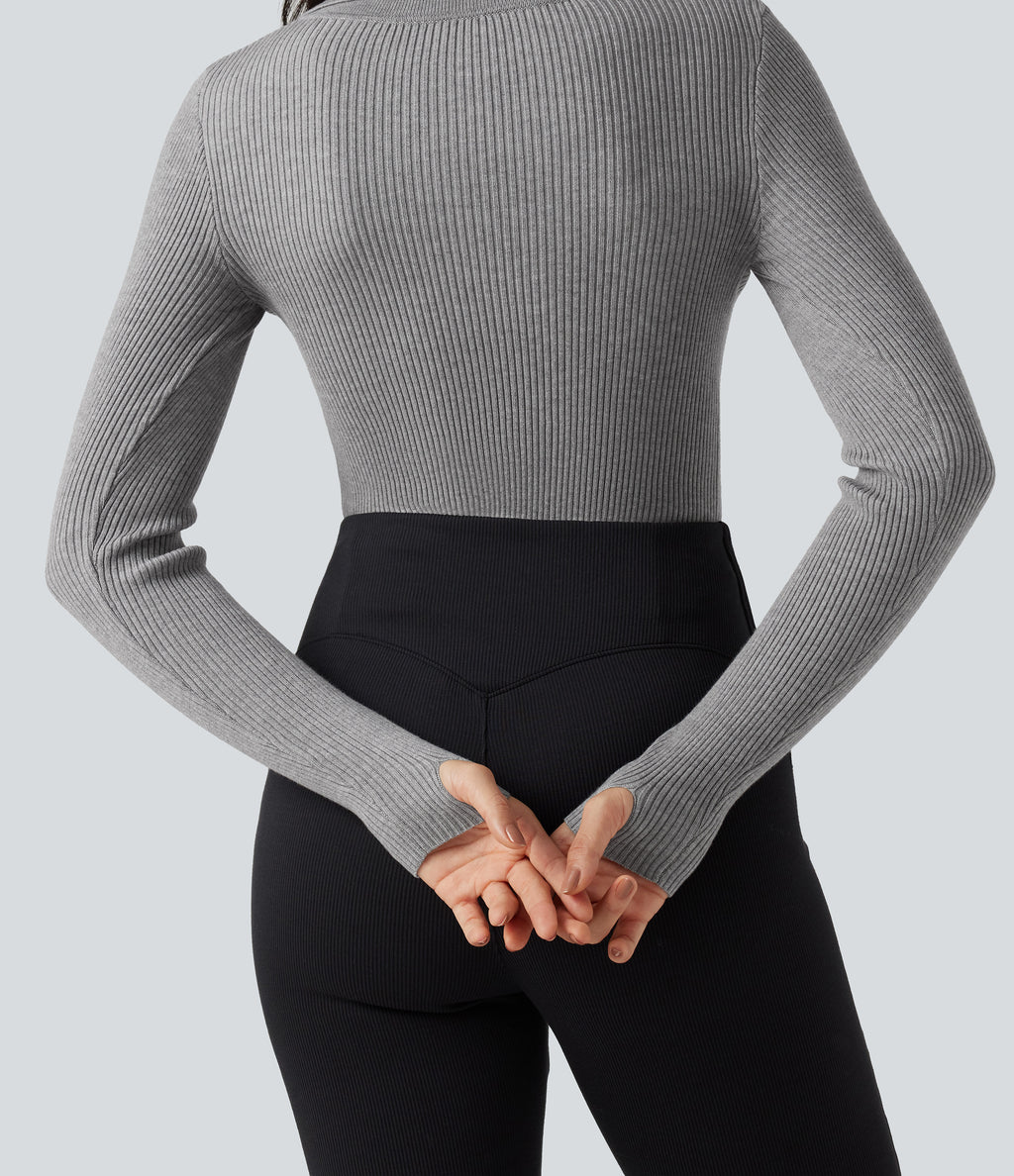 Lapel Long Sleeve Thumb Hole Work Jumper — Grey — view 5