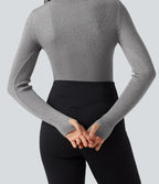 Lapel Long Sleeve Thumb Hole Work Jumper — Grey — view 5