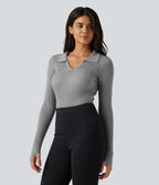 Lapel Long Sleeve Thumb Hole Work Jumper — Grey — view 3