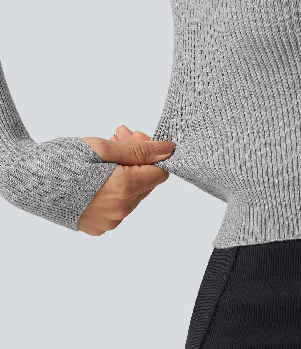 Lapel Long Sleeve Thumb Hole Work Jumper — Grey — view 6
