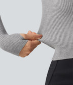 Lapel Long Sleeve Thumb Hole Work Jumper — Grey — view 6