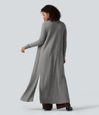 Long Sleeve Casual Longline Cardigan — Home Grey — view 2