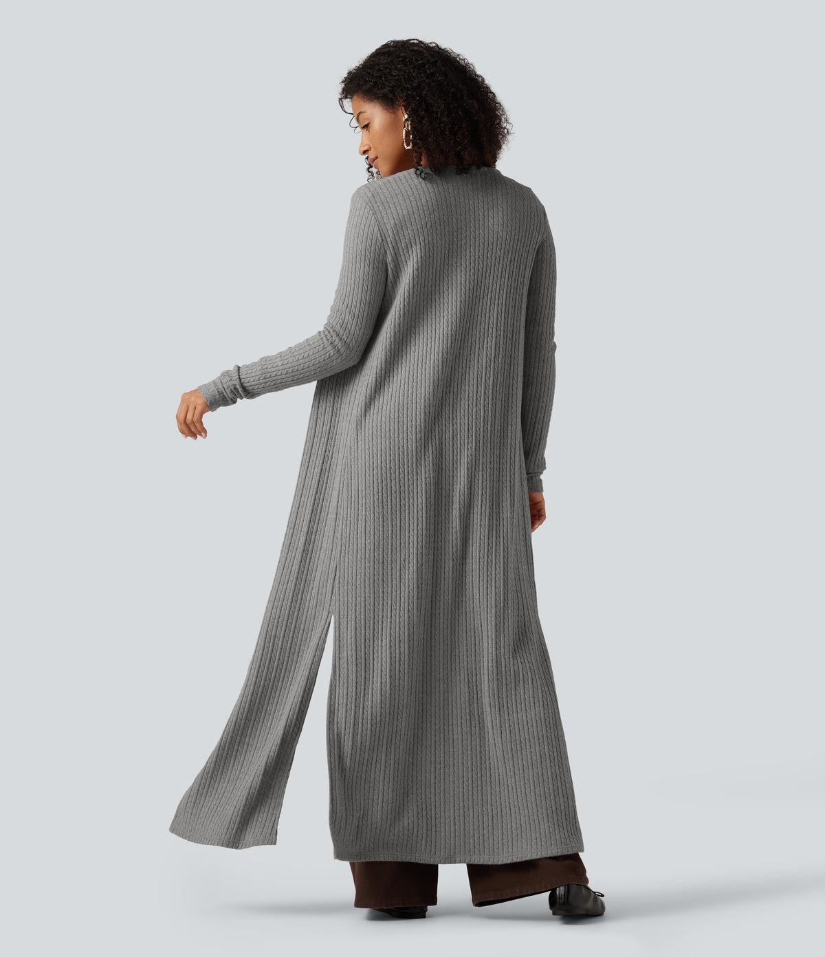 Long Sleeve Casual Longline Cardigan — Home Grey — view 2