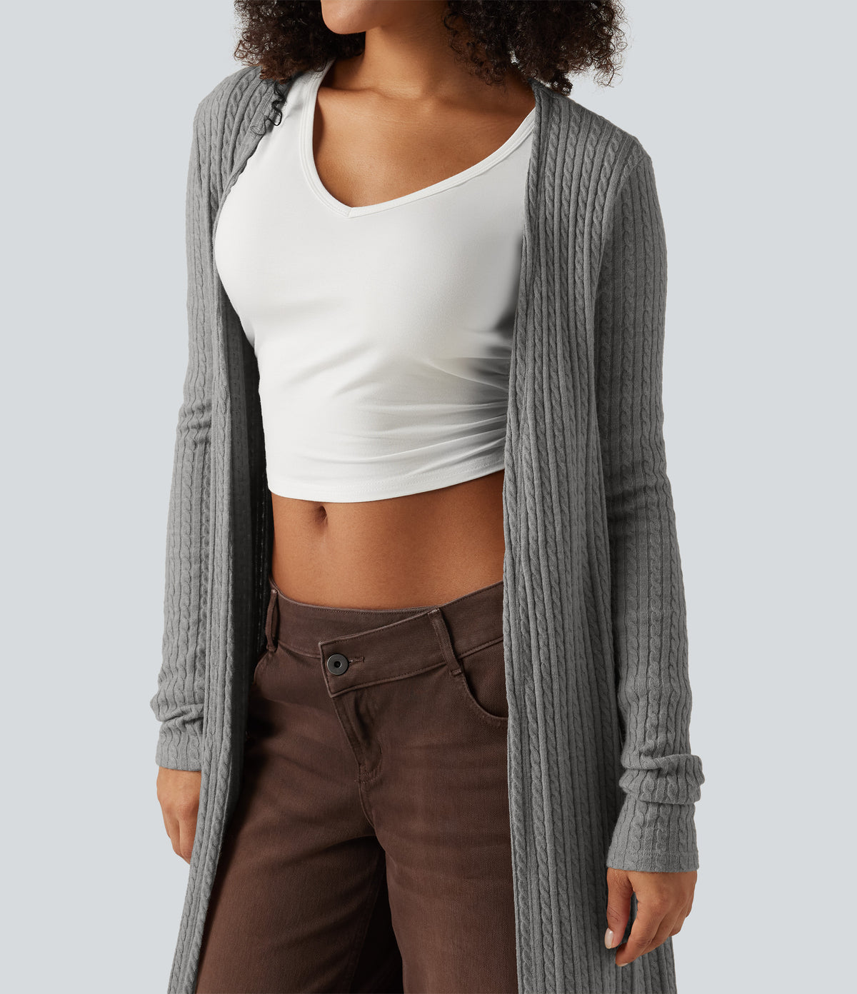 Long Sleeve Casual Longline Cardigan — Home Grey — view 4