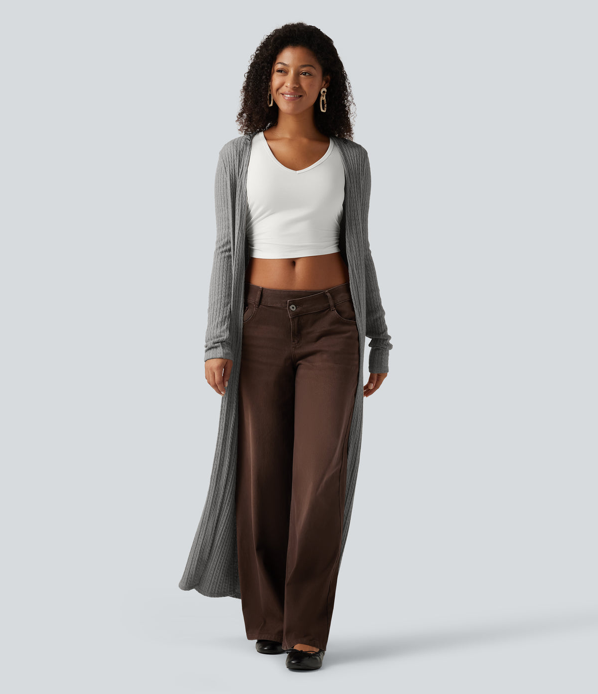 Long Sleeve Casual Longline Cardigan — Home Grey — view 3